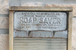 Vintage Washboard Soap Saver Glass Wood National Washboard Co. 3