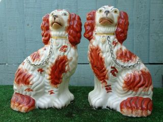 Mid 19thc Staffordshire Russet Red & White Spaniel Dogs C1850s