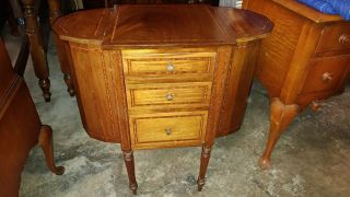 Antique Martha Washington Sewing Table - Mahogany W/ Inlay -