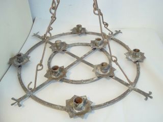 Antique Primitive Large Forged Wrought Iron Chandelier Light Fixture Needs Wired