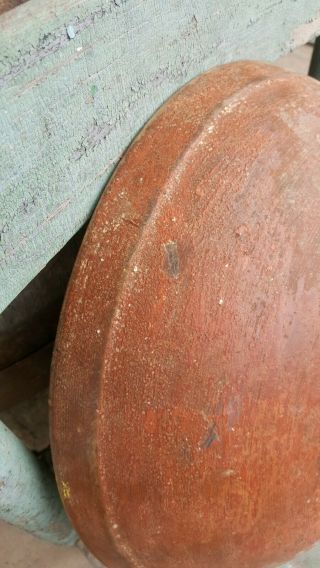 Early Primitive Wooden Bowl Great Old Red Paint Wide Lip Hand Turned 4