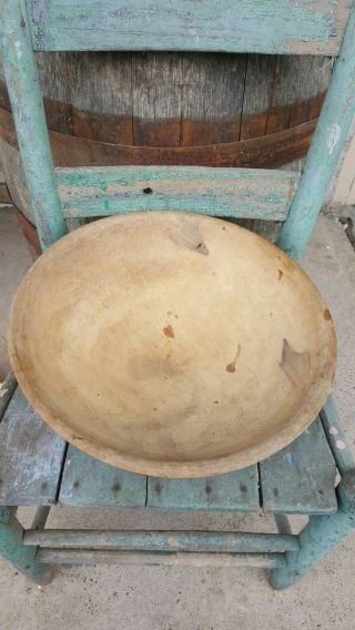 Early Primitive Wooden Bowl Great Old Red Paint Wide Lip Hand Turned 6