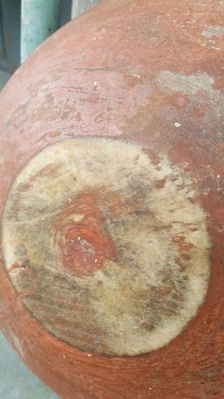 Early Primitive Wooden Bowl Great Old Red Paint Wide Lip Hand Turned 8