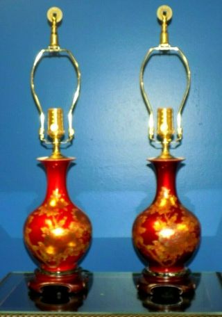 EXQUISITE CHINESE/JAPANESE PORCELAIN/CLOISONNE VASE LAMPS 24 INCHES TALL 2