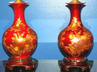 EXQUISITE CHINESE/JAPANESE PORCELAIN/CLOISONNE VASE LAMPS 24 INCHES TALL 3