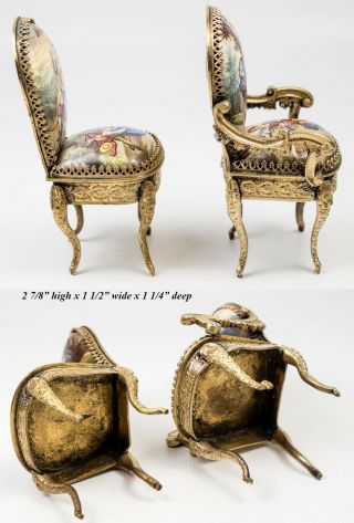 Exceptional Pair (2) Antique Vienna or French Kiln - fired Enamel Miniature Chairs 2