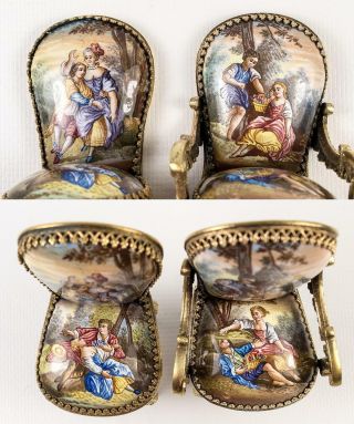 Exceptional Pair (2) Antique Vienna or French Kiln - fired Enamel Miniature Chairs 4
