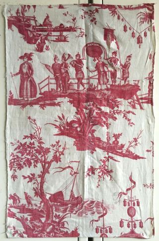 Rare 18th C.  French Scenic Cotton/ Chinoise Toile Fabric (2805)