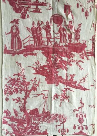 Rare 18th C.  French Scenic Cotton/ Chinoise Toile Fabric (2805) 3