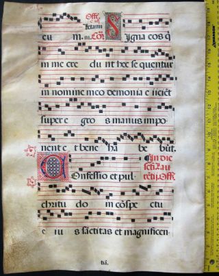 Lg.  liturgical Music Manuscript,  Antiphonary Lf,  on Vellum,  handptd.  Initials,  c.  1500 2