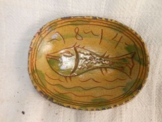 Greg Shooner Redware Pottery Incise Decorated Fish Soap Dish 1998