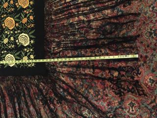 Antique Venetian Rose Hand - Embroidered large wrap Silk shawl,  Fringed,  circa 1910 12
