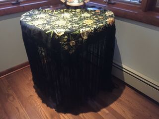 Antique Venetian Rose Hand - Embroidered large wrap Silk shawl,  Fringed,  circa 1910 4