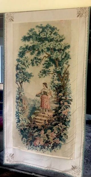Large Antique French Handpainted Tapestry Master Country Cottage Shabby Chic 3