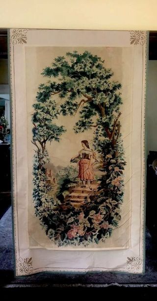 Large Antique French Handpainted Tapestry Master Country Cottage Shabby Chic 4