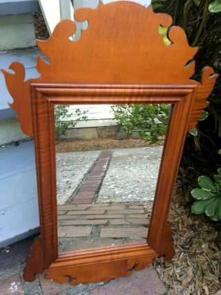 Chippendale Tiger Maple Mirror Signed Eldred Wheeler