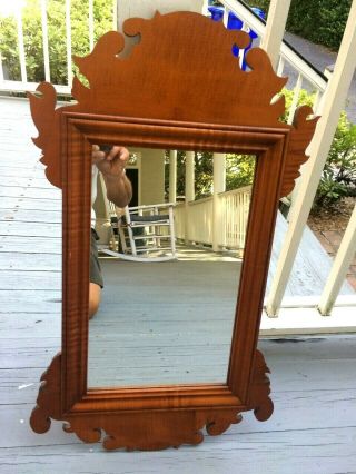 CHIPPENDALE TIGER MAPLE MIRROR SIGNED ELDRED WHEELER 2