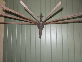Rare Antique Clothes Drying Rack Wooden Wall Mount Folding 8 Spindle Arm Aafa