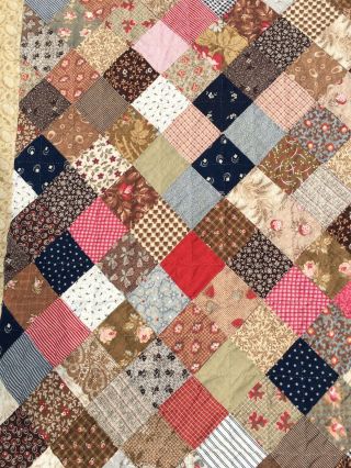 OHIO FARMHOUSE 1800 ' S ANTIQUE CALICO PATCHWORK SAMPLER QUILT BROWN BACK AAFA 10