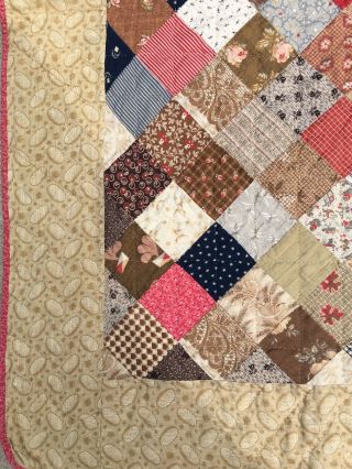 OHIO FARMHOUSE 1800 ' S ANTIQUE CALICO PATCHWORK SAMPLER QUILT BROWN BACK AAFA 6