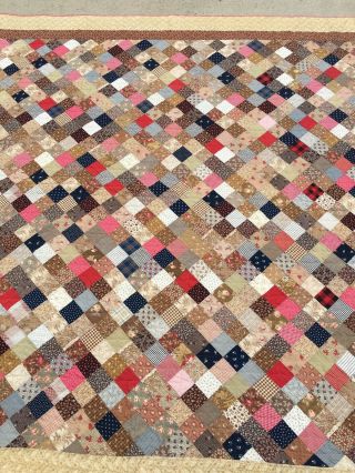 OHIO FARMHOUSE 1800 ' S ANTIQUE CALICO PATCHWORK SAMPLER QUILT BROWN BACK AAFA 7