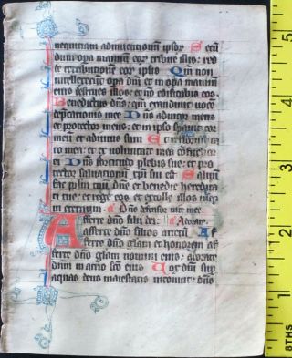 Medieval Ca.  1280 Manuscript Leaf From A Breviary,  Handpt.  Initials In Red&blue 5