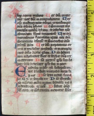 Medieval ca.  1280 manuscript leaf from a Breviary,  handpt.  initials in Red&Blue 5 2