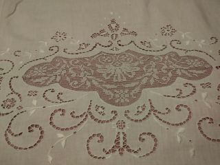 Gorgeous Vintage / Antique Italian Filet Lace Embroidered Linen Sheet 92 