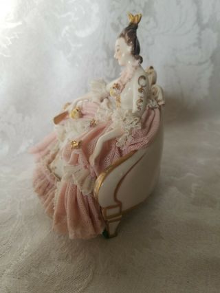 Vintage Dresden Lace Figurine on Settee in Pink PERFECT 4