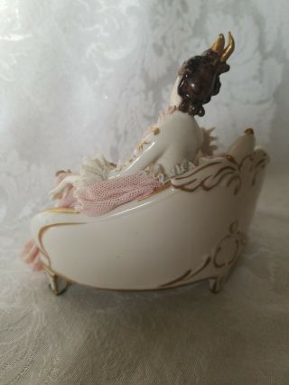 Vintage Dresden Lace Figurine on Settee in Pink PERFECT 5