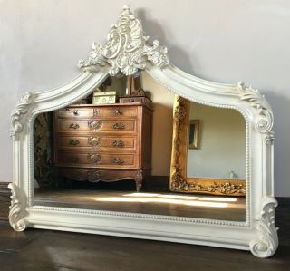 Shabby Chic Ivory Cream French Vintage Over Mantle Scroll Top Arched Wall Mirror