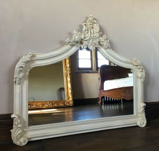 Shabby Chic Ivory Cream French Vintage Over mantle Scroll Top Arched Wall Mirror 3