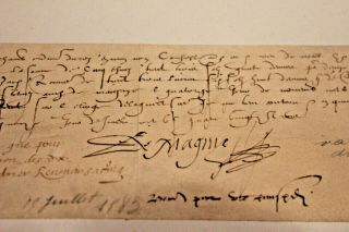 1583 Royal King Henry Iii Servant Magnye Signature And Document Letter Very Good