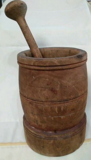 Antique - Very Primitive,  Hand Made Wooden Mortar And Pestle
