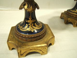 PAIR SEVRES LAMPS GILDED BRONZE MOUNTED COBALT W/ ROSES & GILDING 4