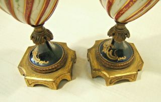 PAIR SEVRES LAMPS GILDED BRONZE MOUNTED COBALT W/ ROSES & GILDING 9