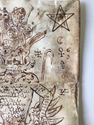 Antique 14th Century Talisman Magic Amulet Manuscript Demon / Satan on Parchment 3