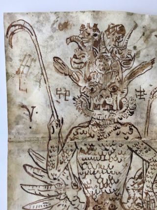Antique 14th Century Talisman Magic Amulet Manuscript Demon / Satan on Parchment 4