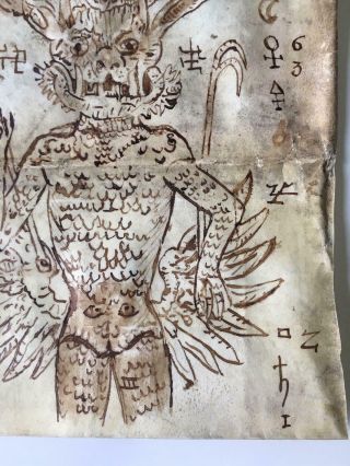 Antique 14th Century Talisman Magic Amulet Manuscript Demon / Satan on Parchment 5