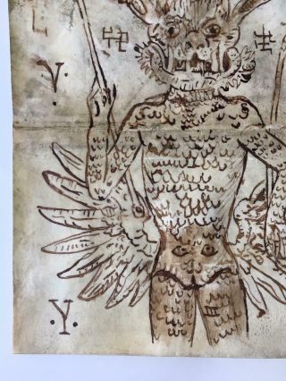 Antique 14th Century Talisman Magic Amulet Manuscript Demon / Satan on Parchment 6