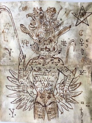Antique 14th Century Talisman Magic Amulet Manuscript Demon / Satan on Parchment 7