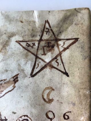Antique 14th Century Talisman Magic Amulet Manuscript Demon / Satan on Parchment 8