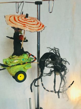 Primitive VINTAGE HALLOWEEN WITCH IN LETTUCECARRIAGE PULLED BY SKELLY CAT BOO 2