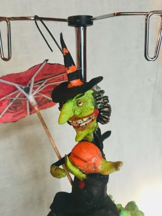 Primitive VINTAGE HALLOWEEN WITCH IN LETTUCECARRIAGE PULLED BY SKELLY CAT BOO 4