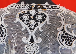 Victorian White Embroidered Net Lace Large Shawl Collar Cape Fichu Pelerine Vtg 4
