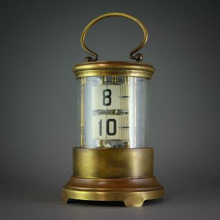 ⏰ ANTIQUE C.  1905 ALARM PLATO DIGITAL FLIP DESK BRASS CLOCK HAMBURG AMERICAN CO. 3