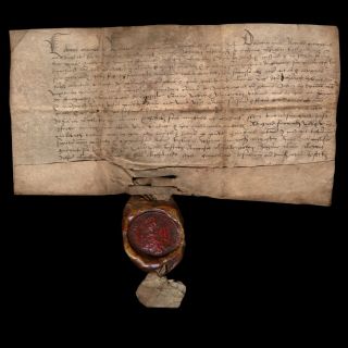 Extremely Rare Scottish 16th Century Vellum Land Deed,  Dated 1520,  Seal