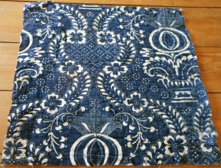 Antique 18thc Early French Indigo Blue Resist Fabric Quilt Piece 1