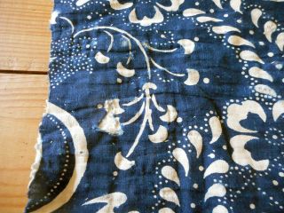 Antique 18thc Early French Indigo Blue Resist Fabric Quilt Piece 1 4