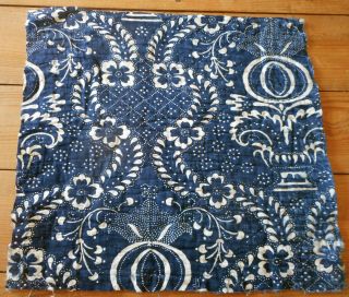 Antique 18thc Early French Indigo Blue Resist Fabric Quilt Piece 1 5